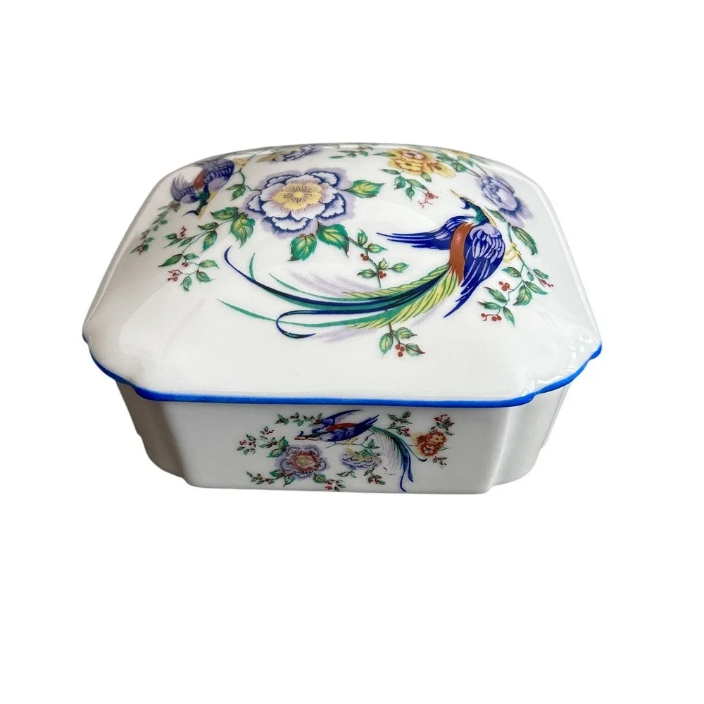 Limoges France Birds Of‎ Paradise Trinket Box Vanity Dresser Porcelain Square
